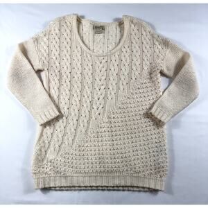 Lucky Brand Ivory Cable Knit  Sweater Sz S Wool Blend Boho